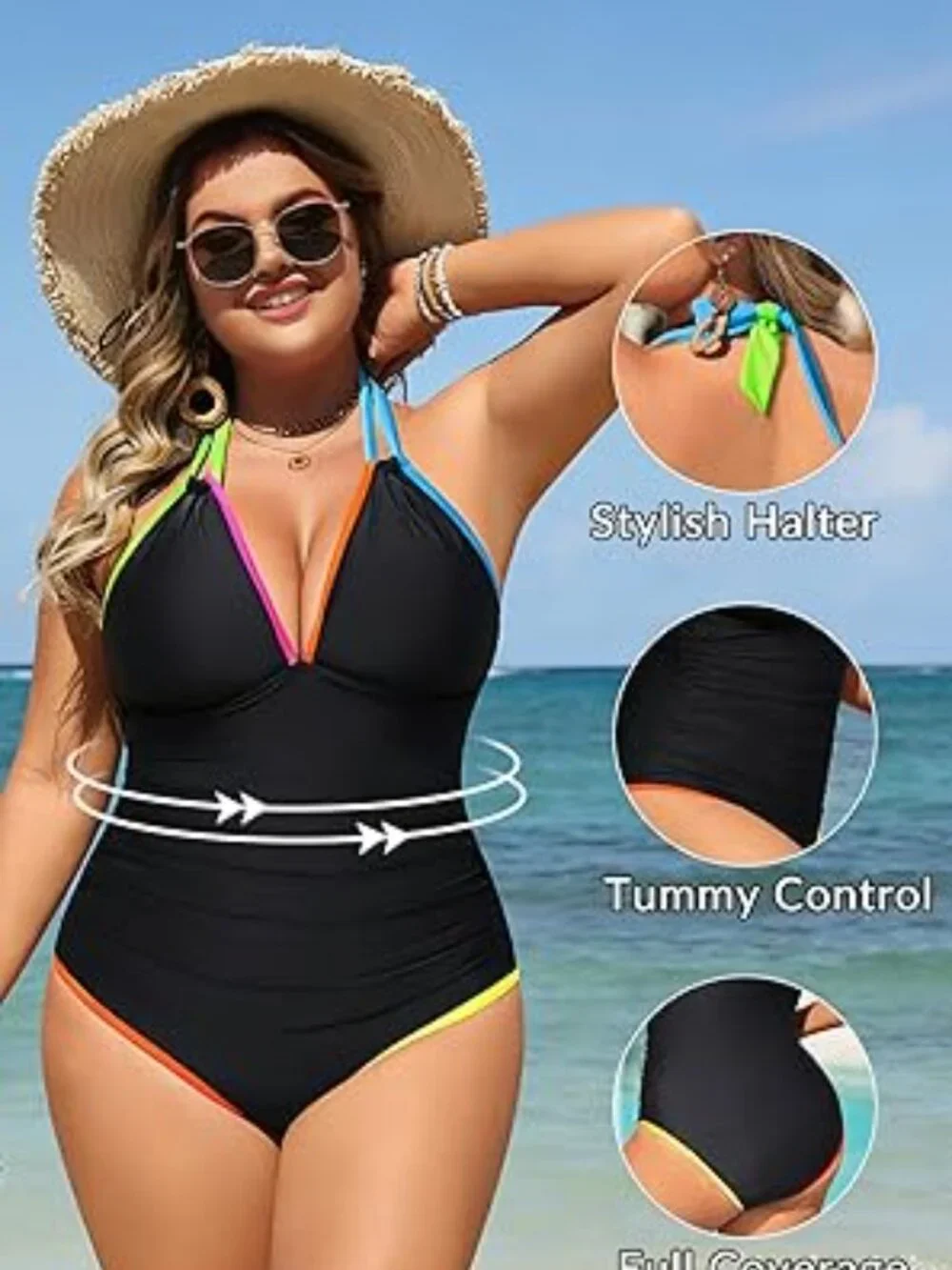 Aqua Eve Plus Size Swimsuits One Piece Bathing Suit for Women Tummy Control 14W - Picture 3 of 4